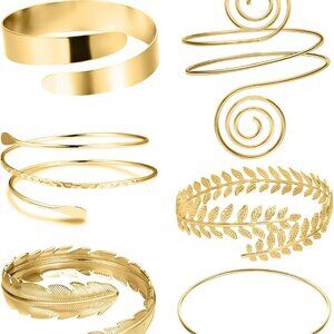 6 Pack Arm Cuffs Women Silver Gold Adjustable Upper Arm Bands Stylish Jewelry